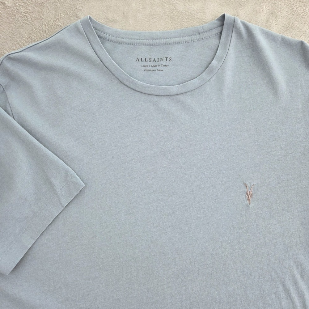 AllSaints Tonic Organic Cotton T-Shirt Mens L Slim Fit Crew Neck Rams Head Logo